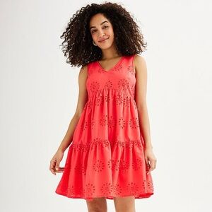 Sonoma Women’s XL Red Sleeveless Mini Dress with Floral Cutouts Lace Sundress